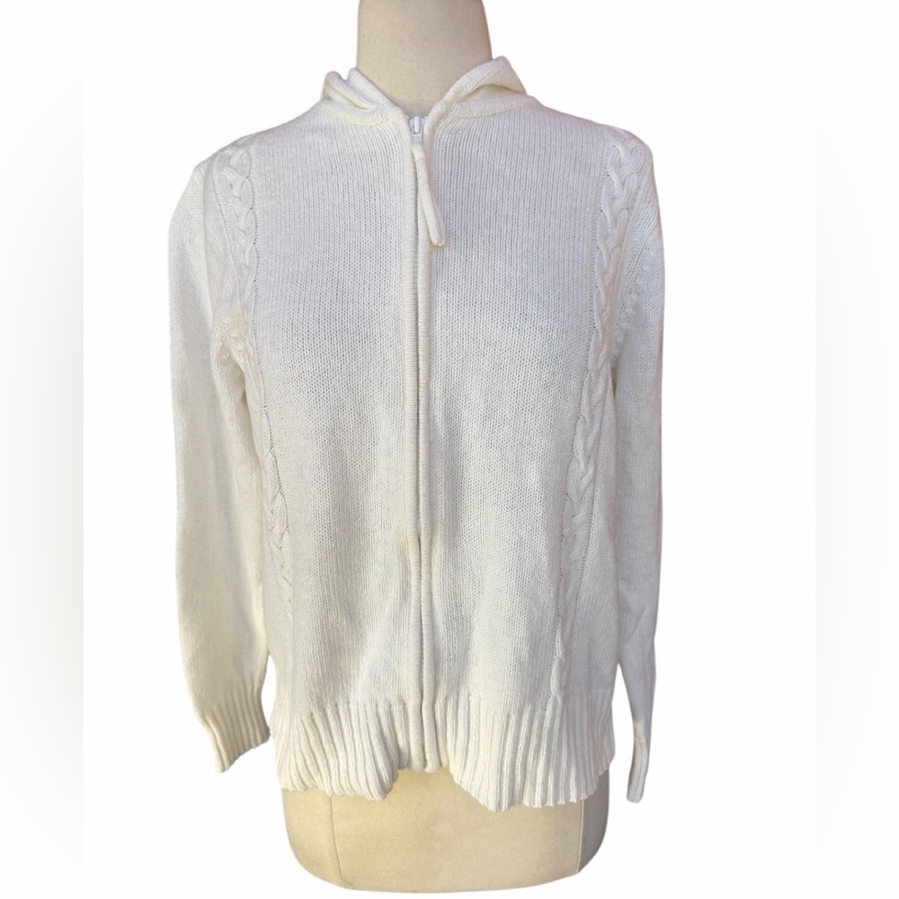 Late 80s/90s Fashion Bug Off‎ White Wool Blend Full-Zip Hooded Sweater